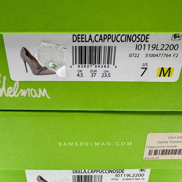 Sam Edelman DEELA Pointed Pump Heel Cappuccino Tan Suede 7.5 M - Picture 7 of 8